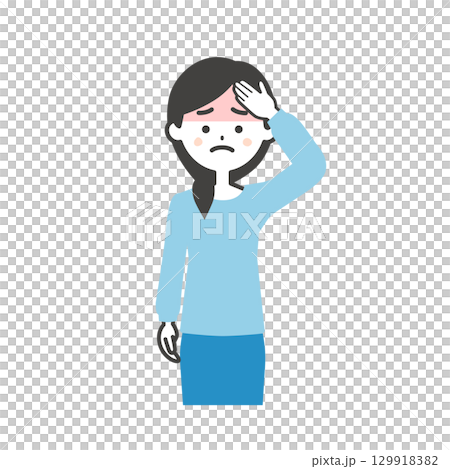 一位女士摀著額頭的插圖 一位女士摀著額頭的插圖 129918382