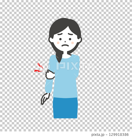 肘を押さえる女性イラスト 129918386