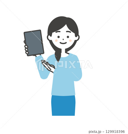 タブレットを持つ女性イラスト タブレットを持つ女性イラスト 129918396