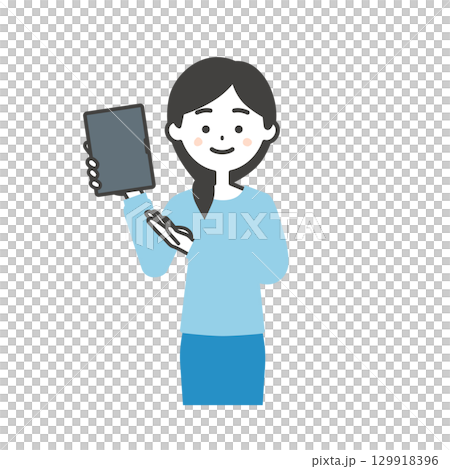 タブレットを持つ女性イラスト タブレットを持つ女性イラスト 129918396