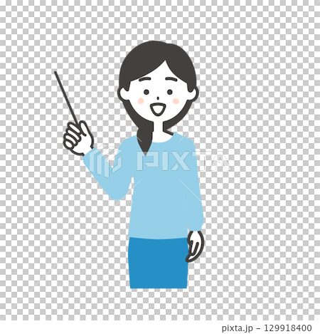 指示棒で指す女性イラスト 129918400