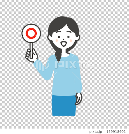 一位女士拿著正確答案卡的插圖 一位女士拿著正確答案卡的插圖 129918401