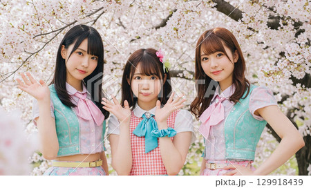 桜とアイドル3人 129918439