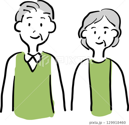 笑顔の高齢者夫婦（シニア男女）のイラスト 129918460