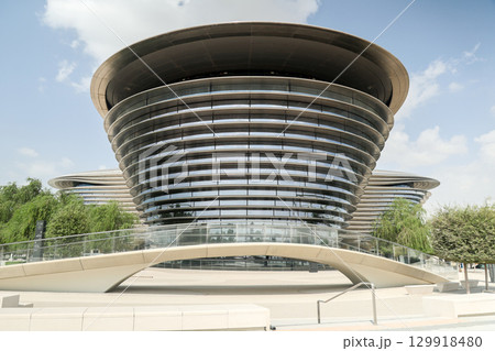 Dubai, UAE - September 30, 2024 A modern futuristic building on the Expo site. Editorial 129918480