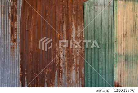 Rusty corrugated galvanised iron wall texture for background Rusty corrugated galvanised iron wall texture for background 129918576