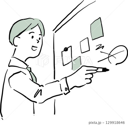 ホワイトボードで説明する男性のイラスト 129918646
