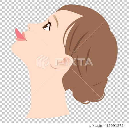 拉伸下巴下方的區域以消除雙下巴並伸出舌頭 129918724