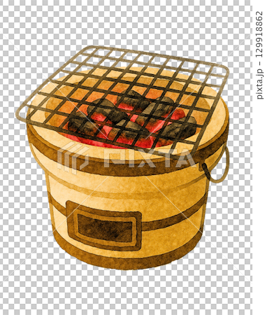 木炭爐燒烤木炭燒烤手繪水彩風格 129918862