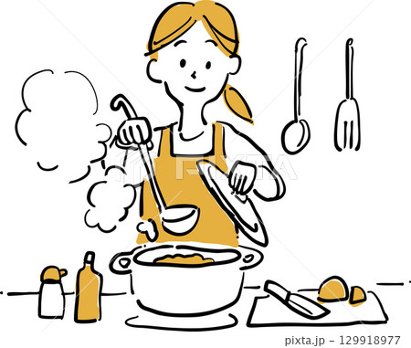 料理をする女性のイラスト 129918977