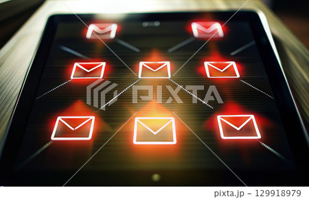 Digital cloud of data and icons of messages, mail, abstract background 129918979