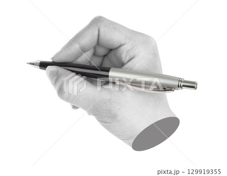Hands with business pen isolated on transparent background. Contemporary art design 129919355