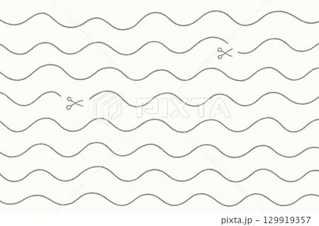 手描き風の波線切り取り線とハサミのシームレスパターン背景 手描き風の波線切り取り線とハサミのシームレスパターン背景 129919357