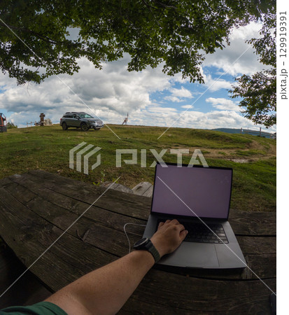 Remote Work in Scenic Mountain Landscape 129919391