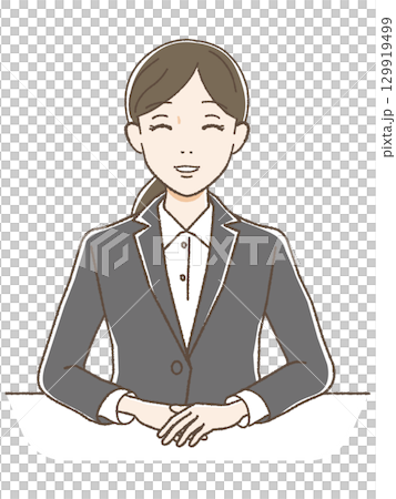 一位身著西裝、面帶微笑的女士面朝前方 129919499