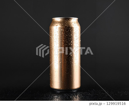 water drops on aluminium can on a dark background 129919516