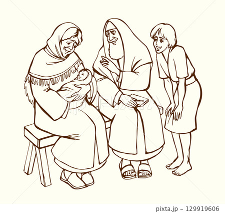 Vector drawing. Mother and father with a baby 129919606