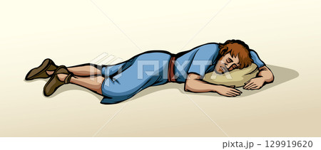 Vector drawing. Ancient sleeping man Vector drawing. Ancient sleeping man 129919620