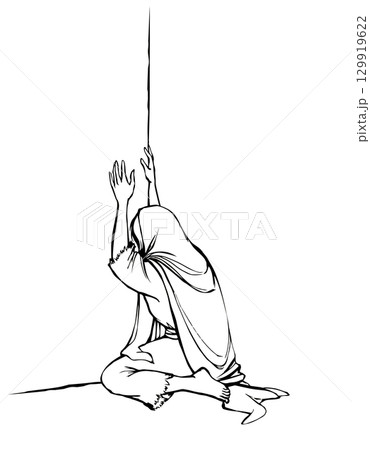 Vector drawing. Woman crying at the wall Vector drawing. Woman crying at the wall 129919622