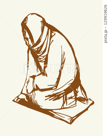 Vector Drawing. Girl askng for Alms Vector Drawing. Girl askng for Alms 129919626