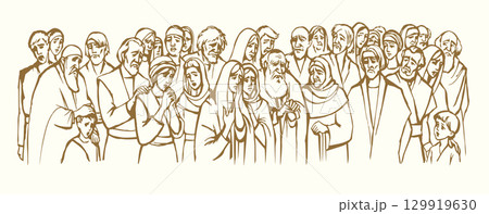 Vector drawing.Big crowd of people 129919630