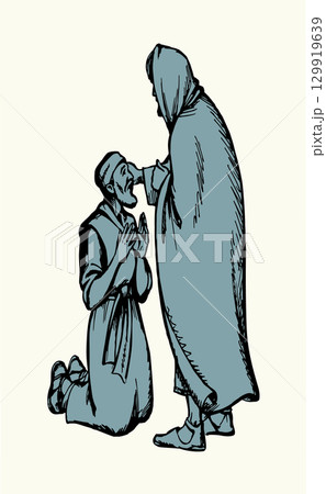 Vector drawing. Jesus healing a man 129919639