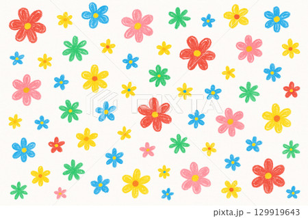 クレヨン手描きの花のシームレスパターン背景 129919643