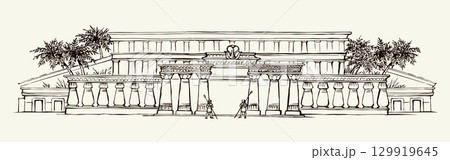 Vector Drawing. Ancient Egyptian Palace Vector Drawing. Ancient Egyptian Palace 129919645