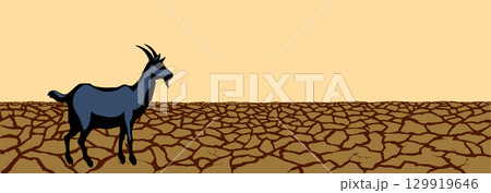 Dry cracked earth. Vector drawing 129919646