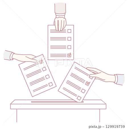 A Detailed Illustration of the Voting Process Featuring Ballots Being Cast by Citizens 129919739