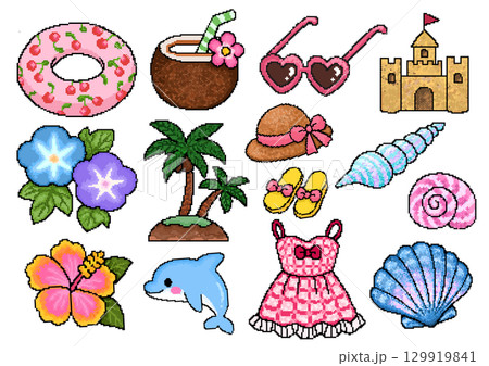 夏のトロピカルドット絵 129919841