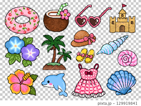 夏のトロピカルドット絵 129919841