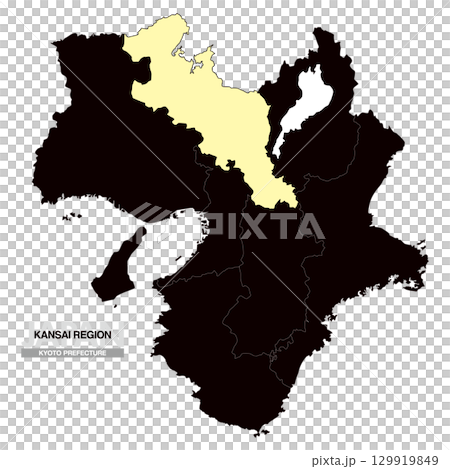 Map of Japan Kansai Region Kyoto Prefecture with prefectural borders 03 129919849