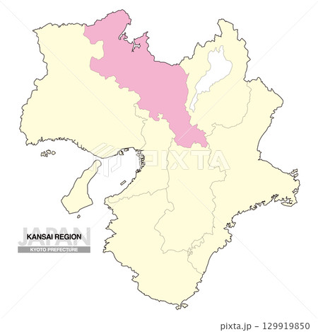 日本地図 関西地方 京都府 県境有り 02 日本地図 関西地方 京都府 県境有り 02 129919850