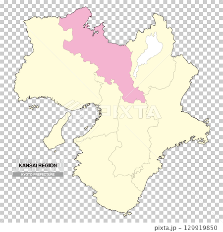 Map of Japan Kansai Region Kyoto Prefecture with prefectural borders 02 129919850