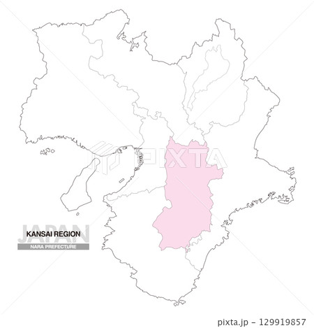 日本地図 関西地方 奈良県 県境有り 01 129919857
