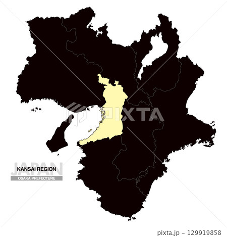 日本地図 関西地方 大阪府 県境有り 03 129919858