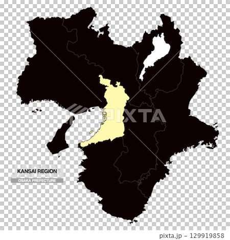 日本地図 関西地方 大阪府 県境有り 03 129919858