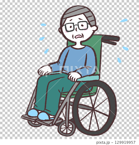 Illustration of a senior man in a wheelchair in trouble 129919957
