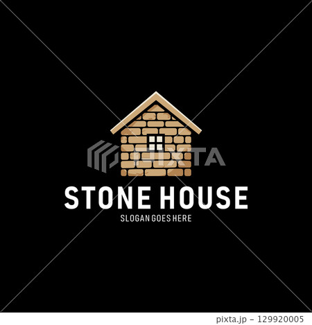 Stone house logo vector icon illustration on dark background 129920005