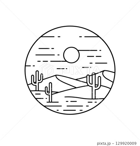 Desert line art logo icon template vector illustration. Oasis Sahara design on white background Desert line art logo icon template vector illustration. Oasis Sahara design on white background 129920009
