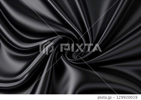 Black shiny silk material elegant swirl, decorative dark trendy fabric backdrop illustration 129920019