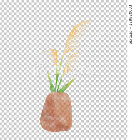 水彩で描いたススキのイラスト　十五夜　月見 129920033