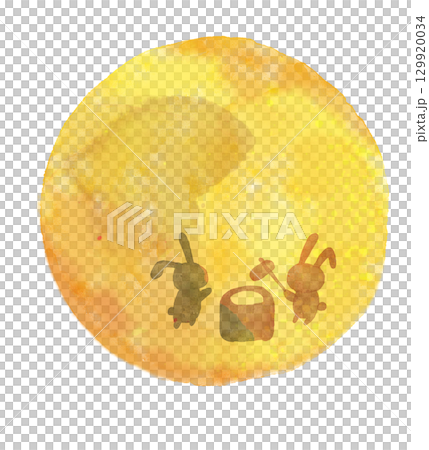 水彩で描いた月見のイラスト　月とうさぎ　十五夜 129920034