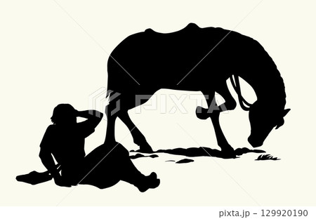 Vector drawing. A man fall from the horse Vector drawing. A man fall from the horse 129920190
