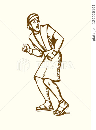 Vector drawing. Adult man flee with fear Vector drawing. Adult man flee with fear 129920191