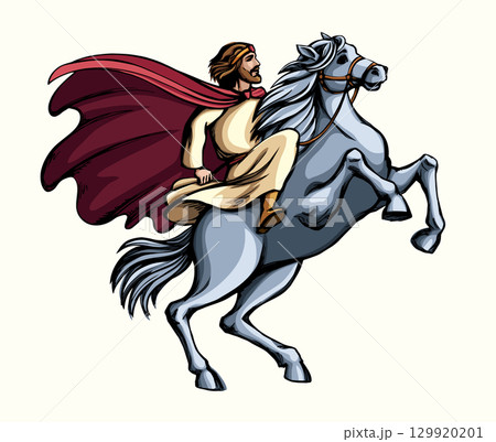 Vector drawing. Man on the horse 129920201