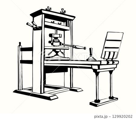 Vector drawing. Vintage printing press 129920202