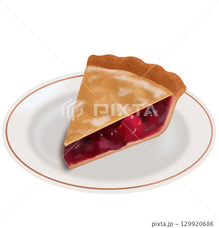 お皿にのせたチェリーパイ 129920686