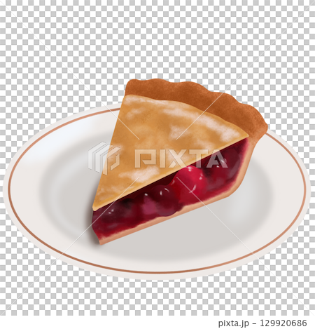 お皿にのせたチェリーパイ 129920686
